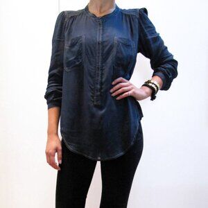 Isabel Marant Etoile "GINOS" crepe blouse in dark turquoise, size 36 (fits XS)